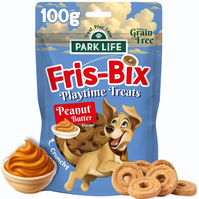 Biscoitos Fris-Bix em formato de frisbee sabor manteiga de amendoim 100g