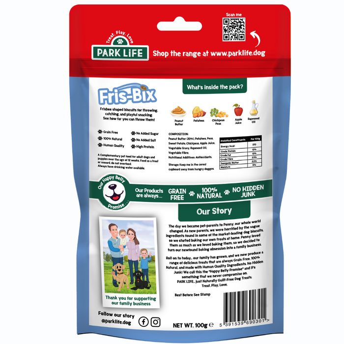 Biscoitos Fris-Bix em formato de frisbee sabor manteiga de amendoim 100g