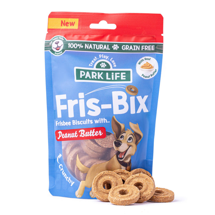 Biscoitos Fris-Bix em formato de frisbee sabor manteiga de amendoim 100g