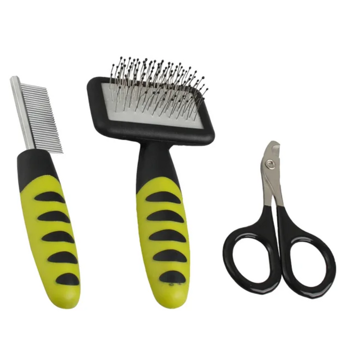 Flamingo Grooming Set para Roedores – Kit 3 em 1: Escova, Pente e Tesoura de Unhas