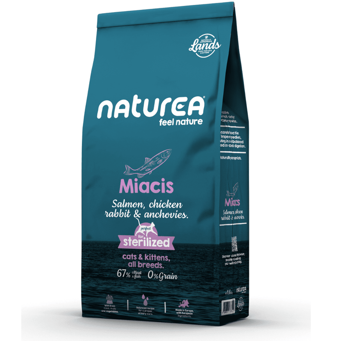 Naturea Lands Miacis Salmão, Frango, Coelho e Sardinha – Ração sem Cereais para Gato
