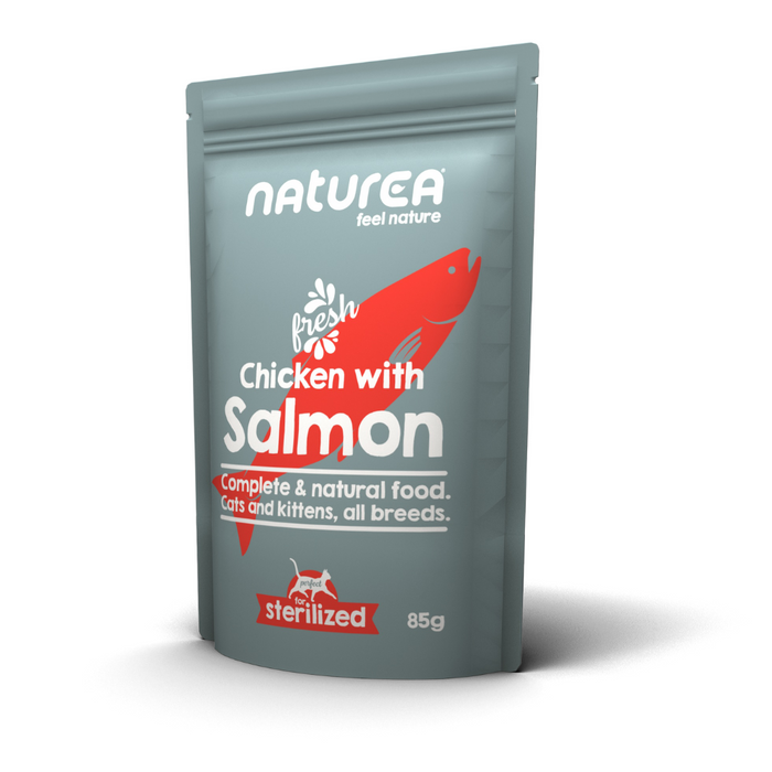 Naturea Wetfood Frango com Salmão – Comida Húmida sem Cereais para Gato, Saqueta 85 g