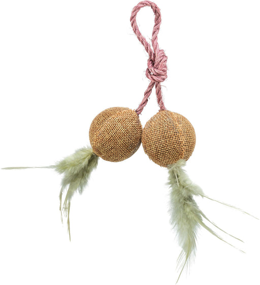 Duas bolas em juta com corda e penas para gatos Trixie ø 4,5 cm