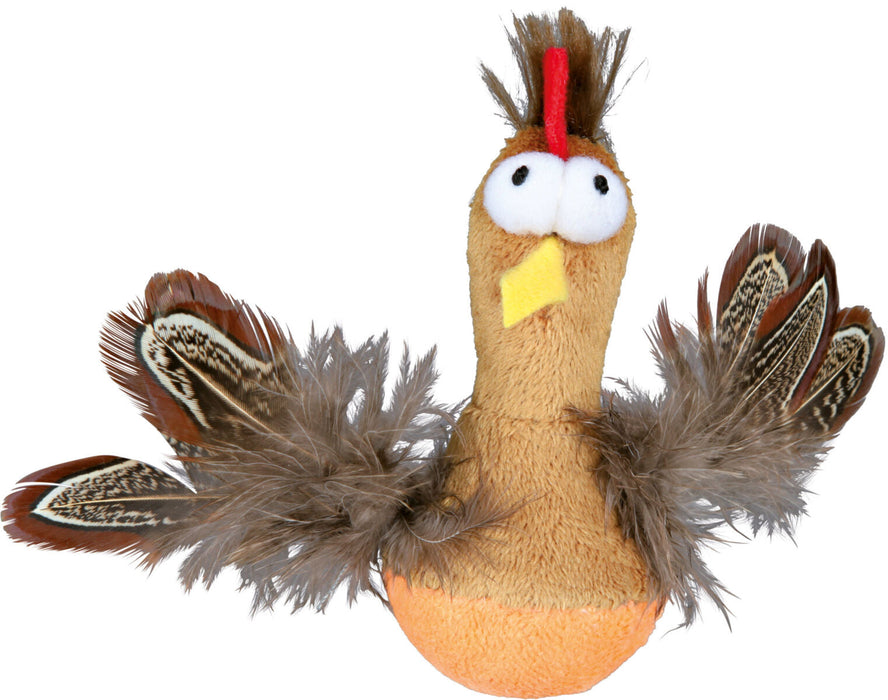 Galinha sempre-em-pé de peluche com penas para gatos Trixie 10 cm