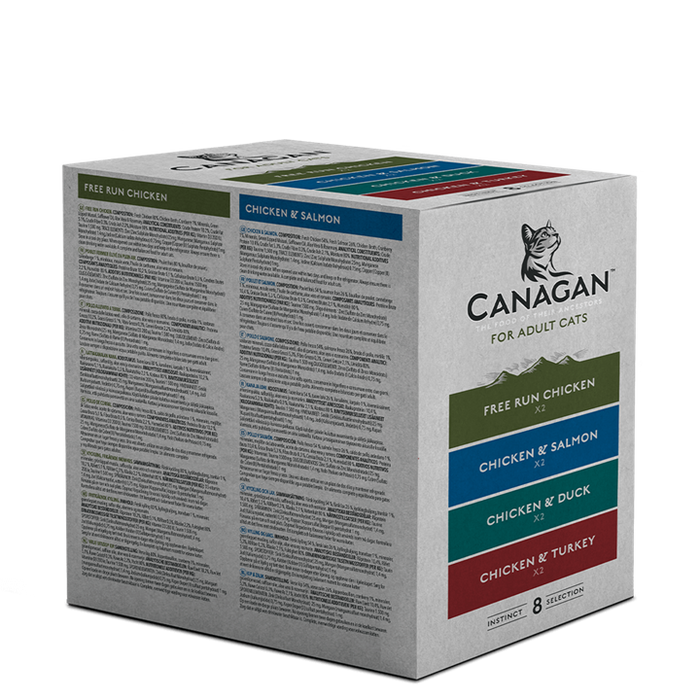 Canagan Adult Multipack – multipack de saquetas para gatos adultos 8 × 85 g – embalagem