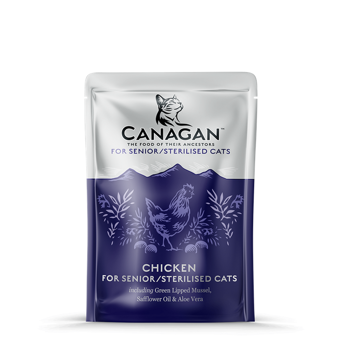 Canagan Chicken for Senior/Sterilised – saqueta de patê para gatos 85 g – embalagem