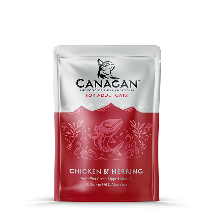 Canagan Chicken & Herring – saqueta de patê para gatos 85 g – embalagem