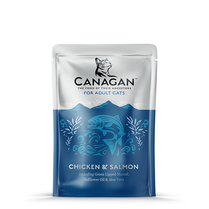 Canagan Chicken & Salmon – saqueta de patê para gatos 85 g – embalagem