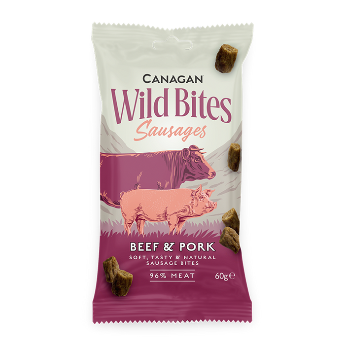 Canagan Wild Bites Beef & Pork – snacks para cães 60 g – embalagem