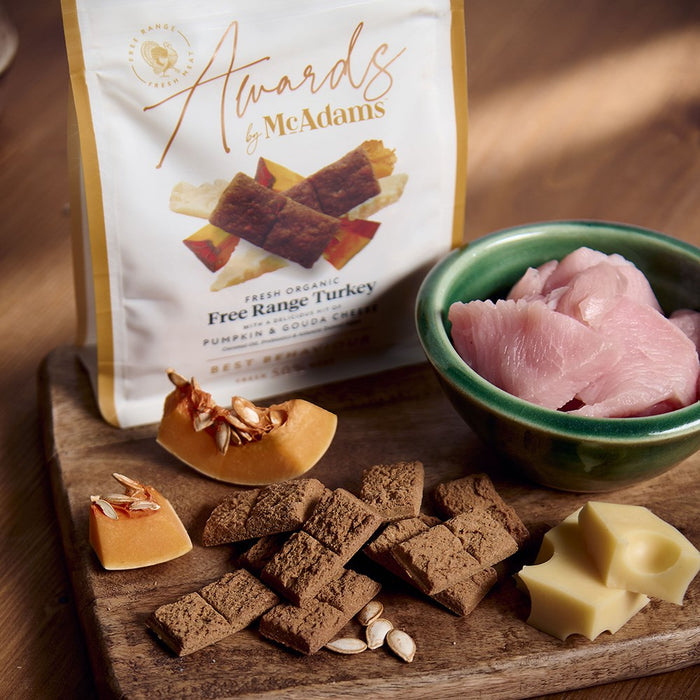 McAdams Awards Peru do campo biológico com abóbora e queijo – Snacks para cães – embalagem