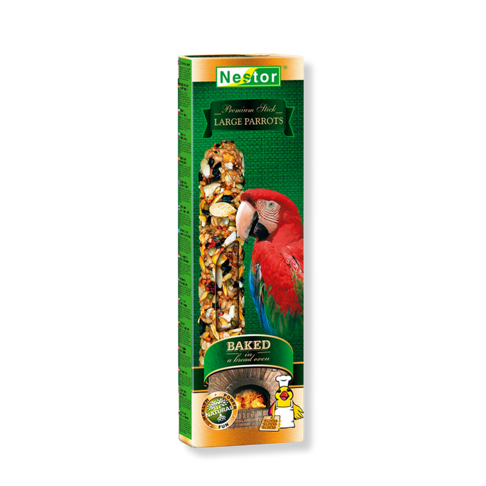 Nestor Premium Stick Large Parrots – barra com fruta e frutos secos para papagaios grandes – embalagem