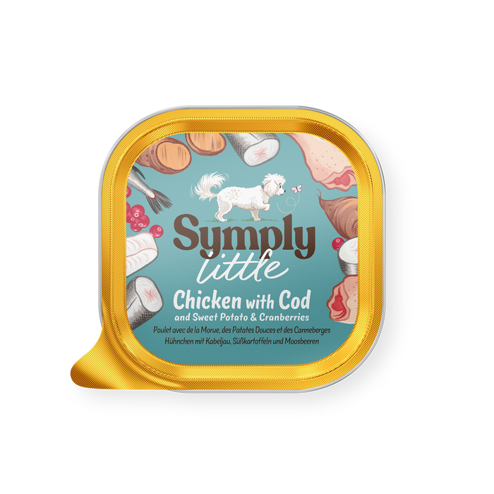 Symply Frango e bacalhau frescos – Patê para cães de raças pequenas – embalagem