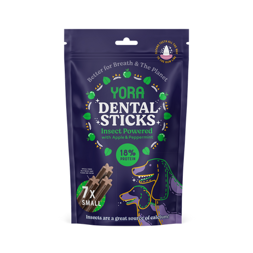 Yora Dental Sticks de inseto com maçã e hortelã-pimenta – Snacks para cães pequenos – embalagem