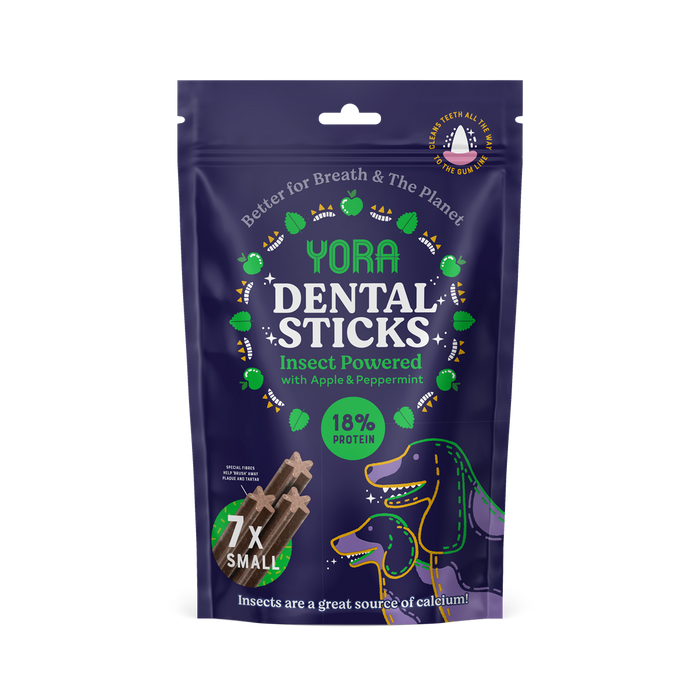 Yora Dental Sticks de inseto com maçã e hortelã-pimenta – Snacks para cães pequenos – embalagem