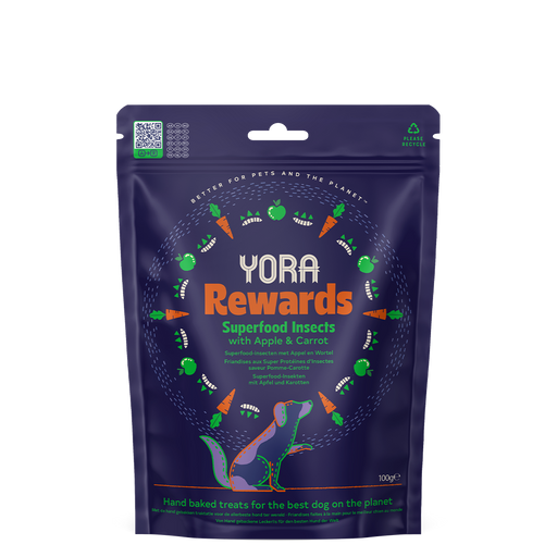 Yora Rewards de inseto com cenoura e maçã – Snacks para cães – embalagem