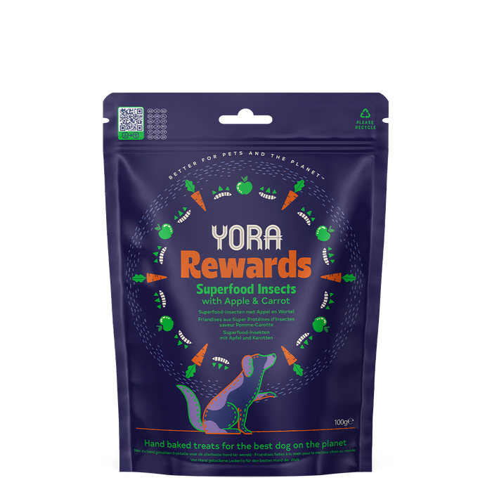 Yora Rewards de inseto com cenoura e maçã – Snacks para cães – embalagem