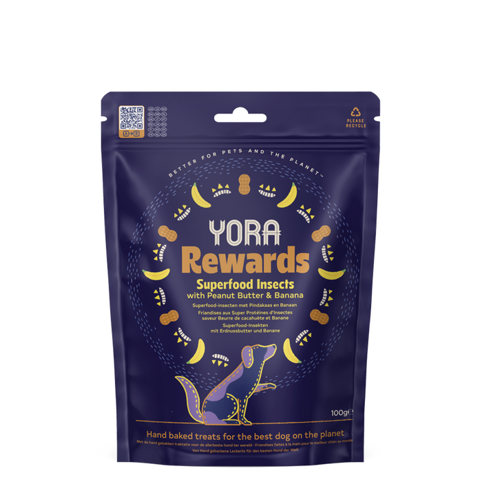 Yora Rewards de inseto com manteiga de amendoim e banana – Snacks para cães – embalagem