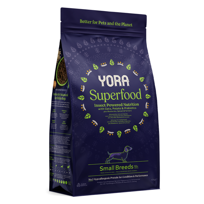 Yora Superfood – proteína de inseto – Ração seca para cães adultos de raças pequenas – embalagem