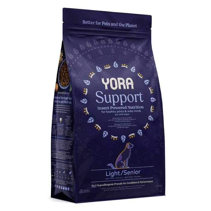 Yora Support Light & Senior – proteína de inseto – Ração seca para cães sénior / light – embalagem
